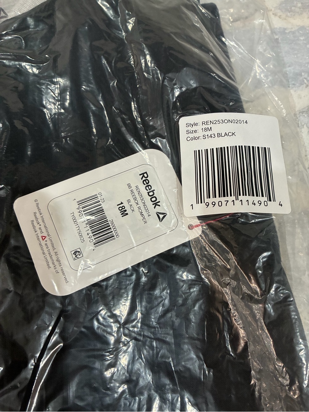 Reebok Black Infant Logo Zip Bodysuit